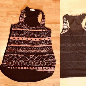 Coral & Black Aztec Print Racerback Tank Top